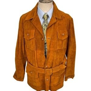 Vintage Jacket Mens XLarge Rust Split Cowhide Leather Safari Outdoor Western 70s